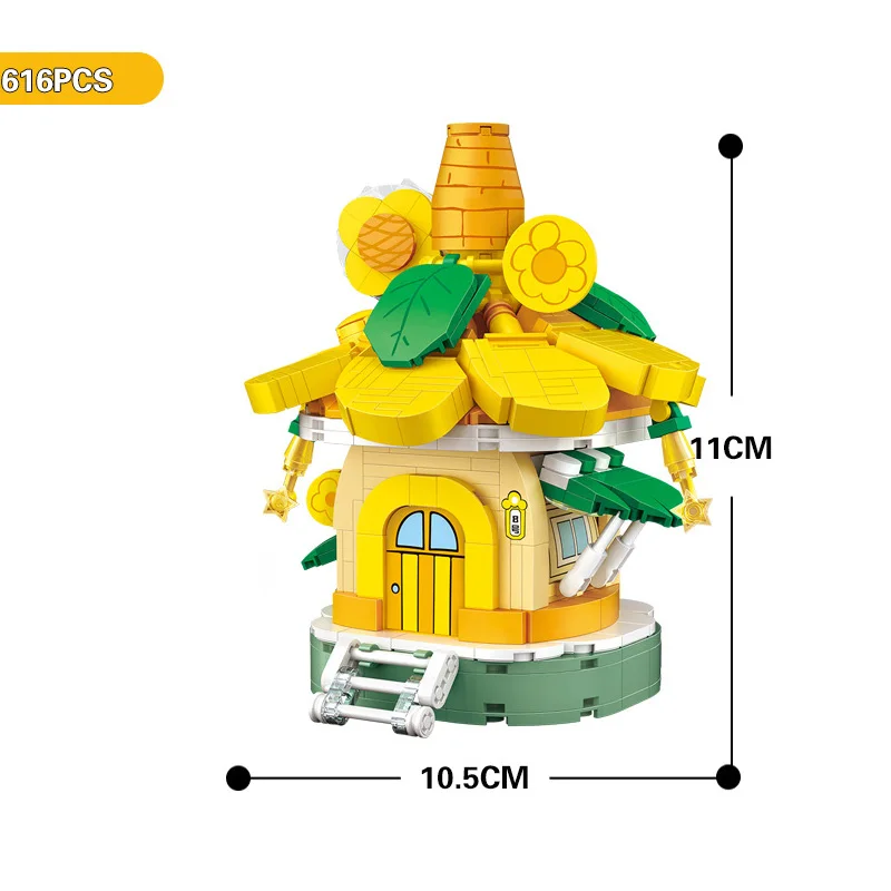 Fairy Tale Story Street View Mini Block Sunflower Mushroom House Building Brick Educational Toy Figures Nanobrick For Kids Gift