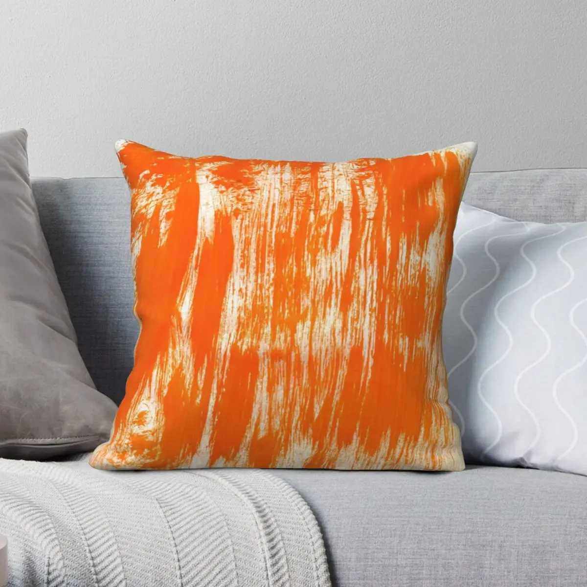 Orange Paint Brush Square Pillowcase Polyester Linen Velvet Pattern Zip Decor Home Cushion Cover