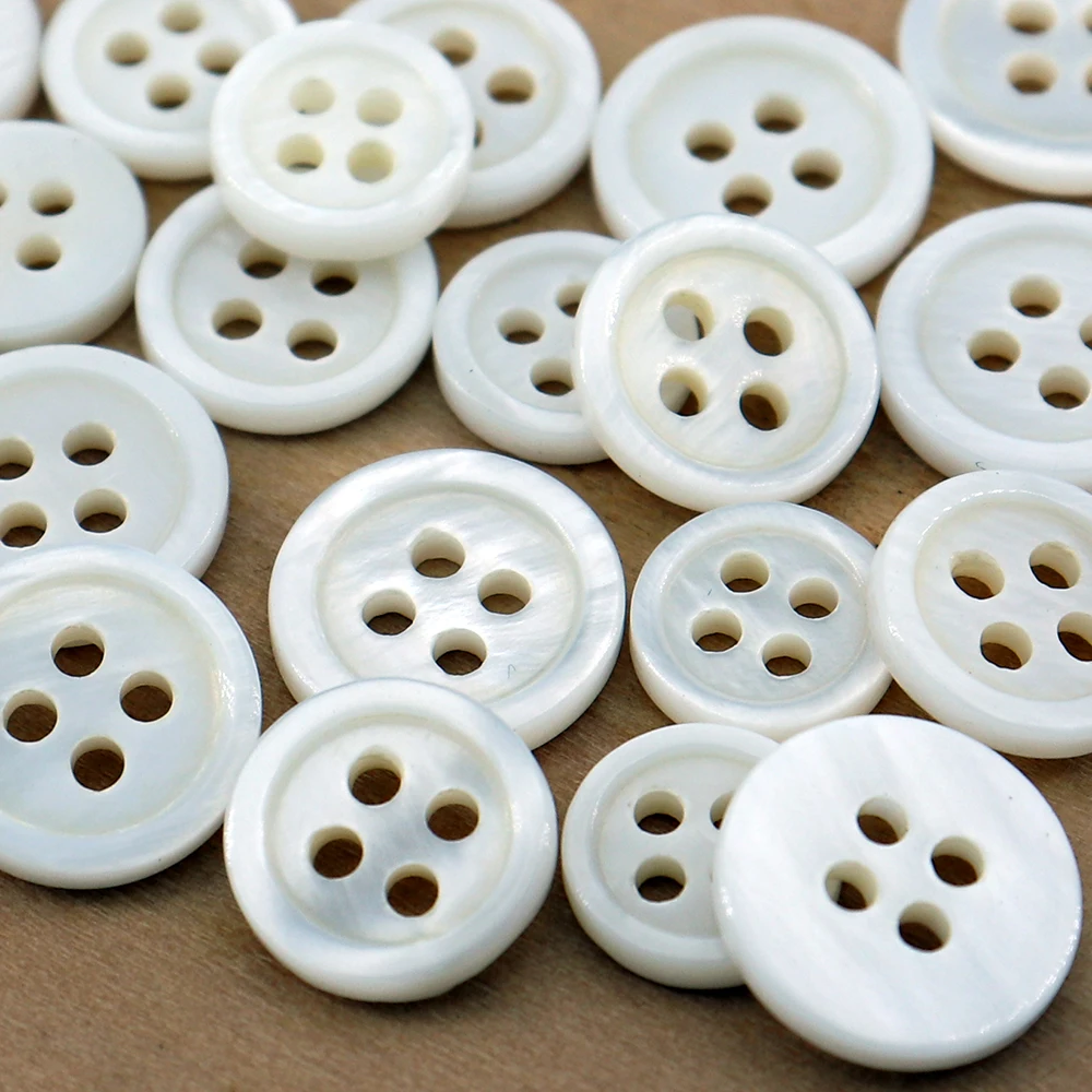 

Niucky 9mm-11mm 4 Holes Natural Freshwater River Shell Buttons for Shirt Small Round Thin Edge Sewing Supplies S0201-009