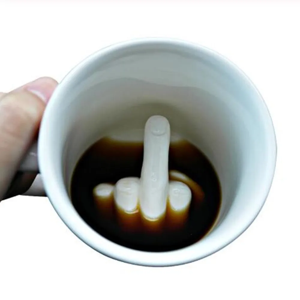 300ml Creative Design White Middle Finger Ceramics  Mug Novelty Style Mixing Coffee Milk Tea Cup Funny Ceramic Mug Water Cup