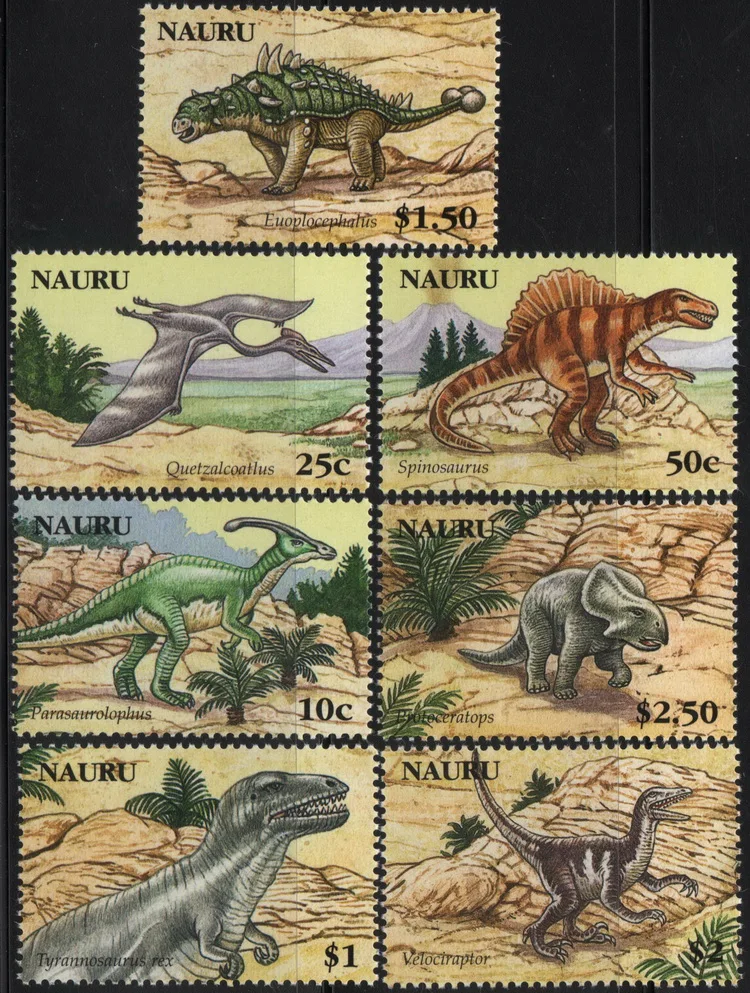 Sellos prehistóricos de la Era de los dinosaurios de Nauru Pacific Post, 7 unids/set, MNH