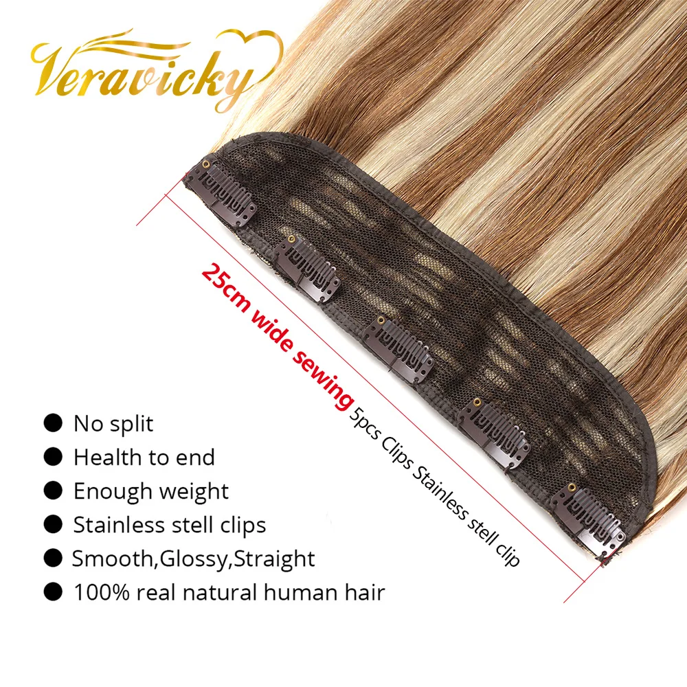 ต่อผมแบบคลิปหนีบ 100% ผมแท้สีเปียโน ขนาด 14"-24"  1 ชิ้น/5 คลิป  ทำด้วยเครื่องจักร  เส้นผมตรงธรรมชาติแบบเรมี่