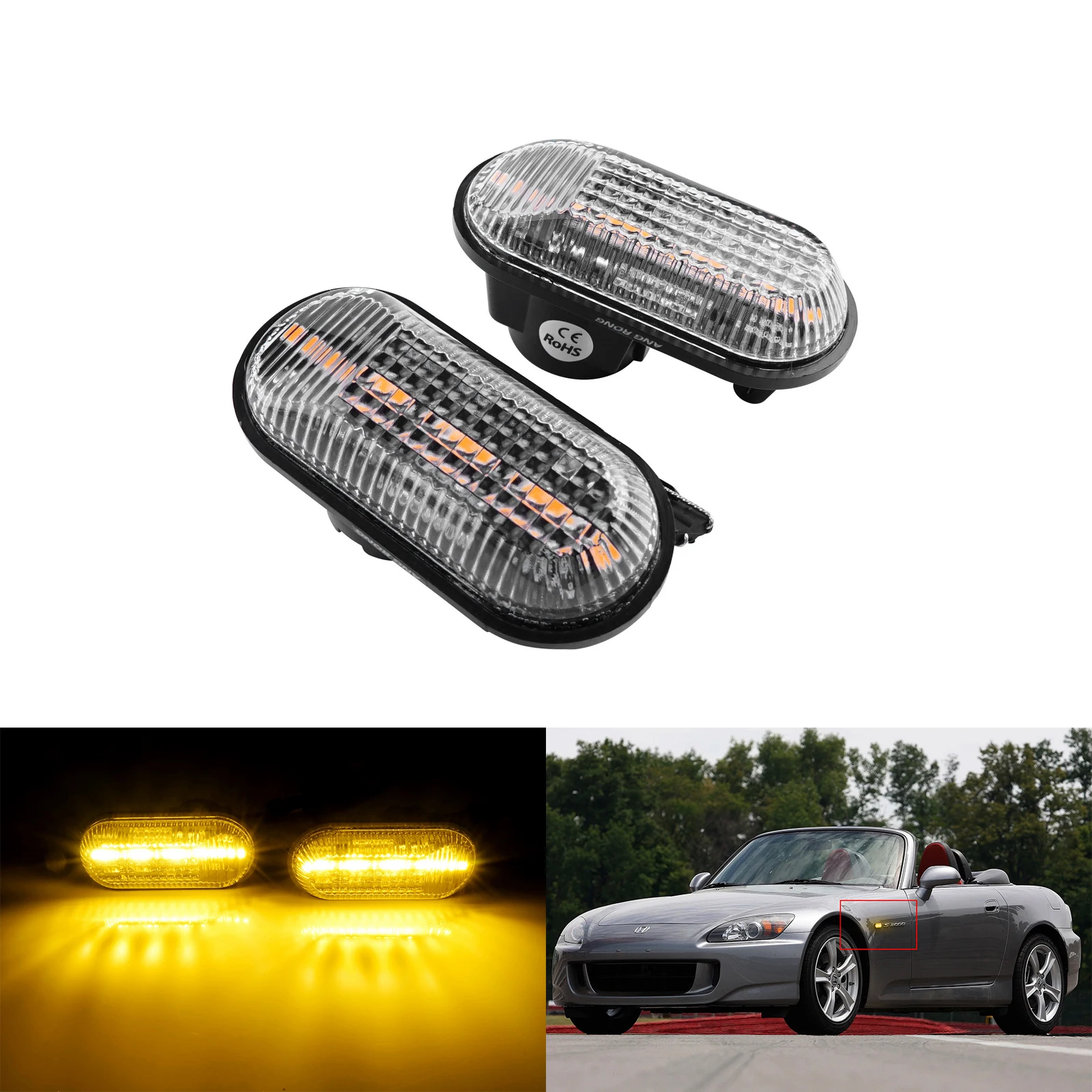 

ANGRONG 2x Canbus LED Side Marker Light For Honda Civic CRX Prelude S2000 AP1 AP2 S2K 1997-2001 Auto Lamp