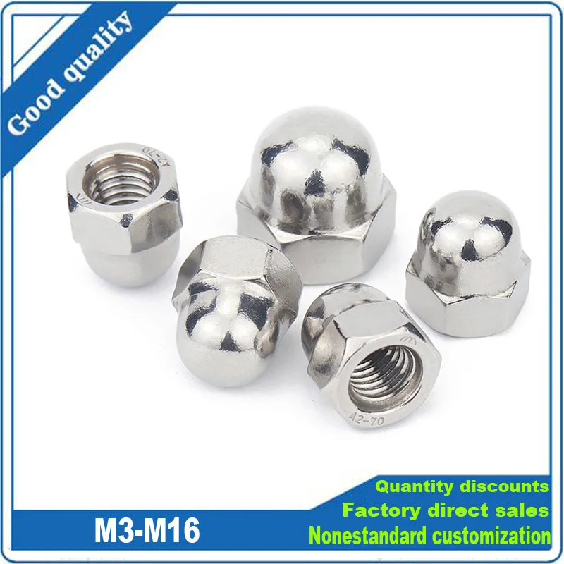 

5/50/100x M3 M4 M5 M6 M8 M10 M12 M14 M16 304 A2-70 Stainless Steel Hex head Acorn Nut Cap Decorative Cover Semicircle Dome Nuts