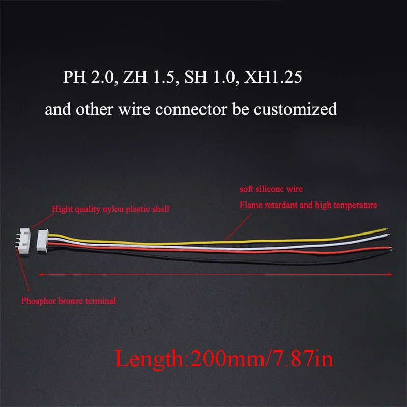 10 Sets Of XH2.54 Wire And Cable Terminal Wire JST Connector 2/3/4/5/6/7/8/9/10 Pin Pitch Plug Socket 200mm Wire 26AWG