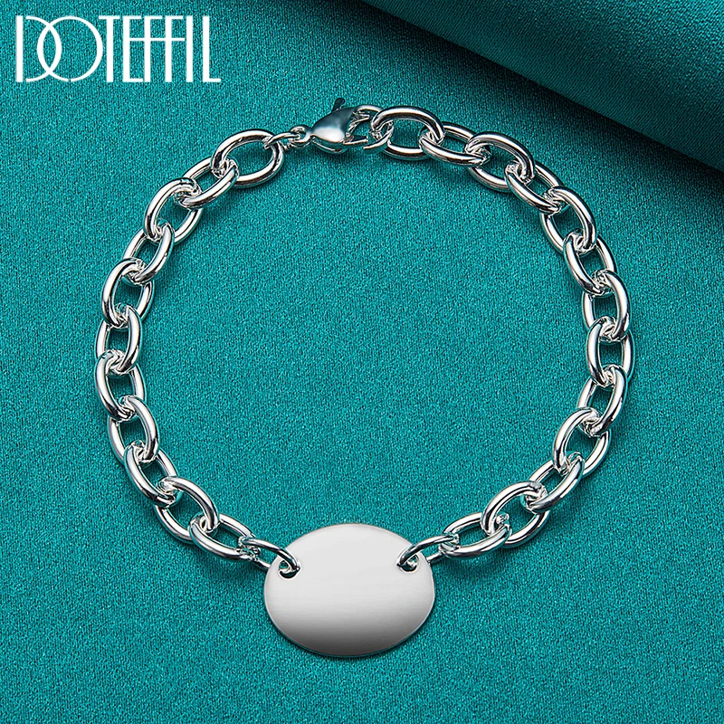 

DOTEFFIL 925 Sterling Silver Oval Round Brand Pendant Bracelet Thick Chain Charm Wedding Engagement Party Jewelry