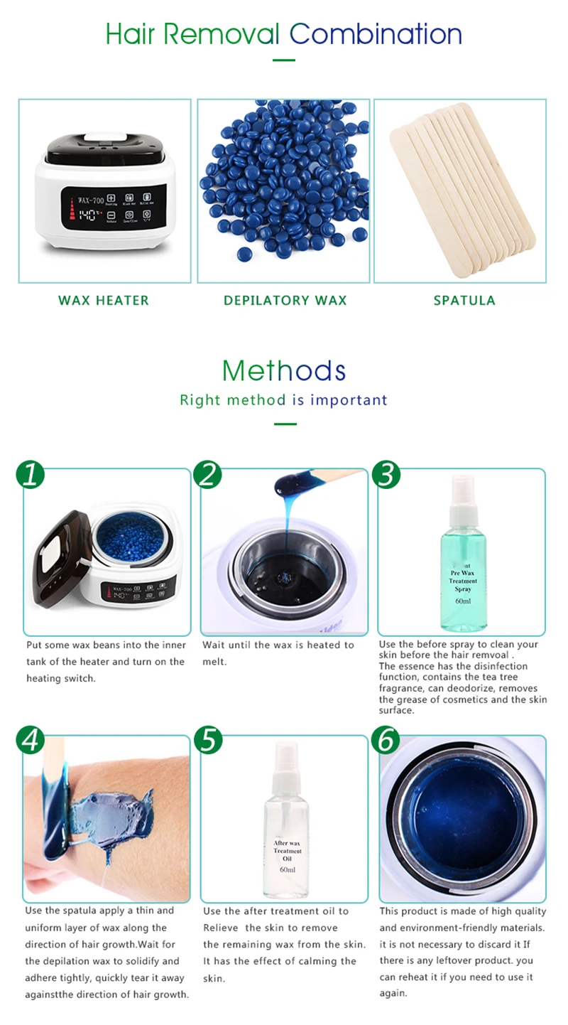 Cuentas de cera dura para depilación de piernas y cara, 5 piezas, 100g, perlas para depilación, película caliente