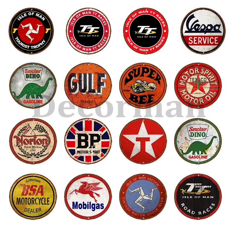 

[ Decorman ] Motor oil Car Truck TT Round BSA Metal Sign Vintage BP Wall Painting Gift art Bar Decoration LTA-1719 30 CM
