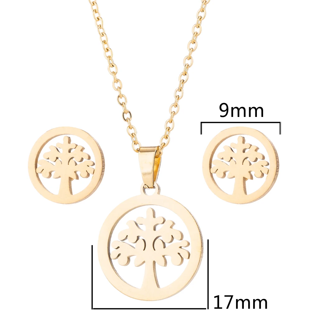 2024 Round Hollow Wishing Tree Pendant Necklace Plant Tree Of Life Earrings Jewelry Set Fashion Elegant Women Girl Gifts