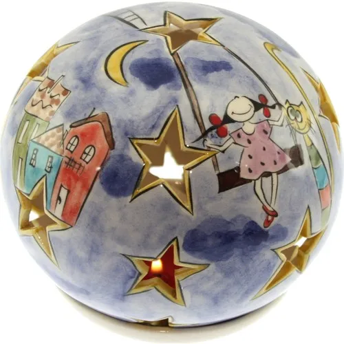 Authentic Tile Salıncaktaki Girl and Cat Star Cut Globe Candle Holder