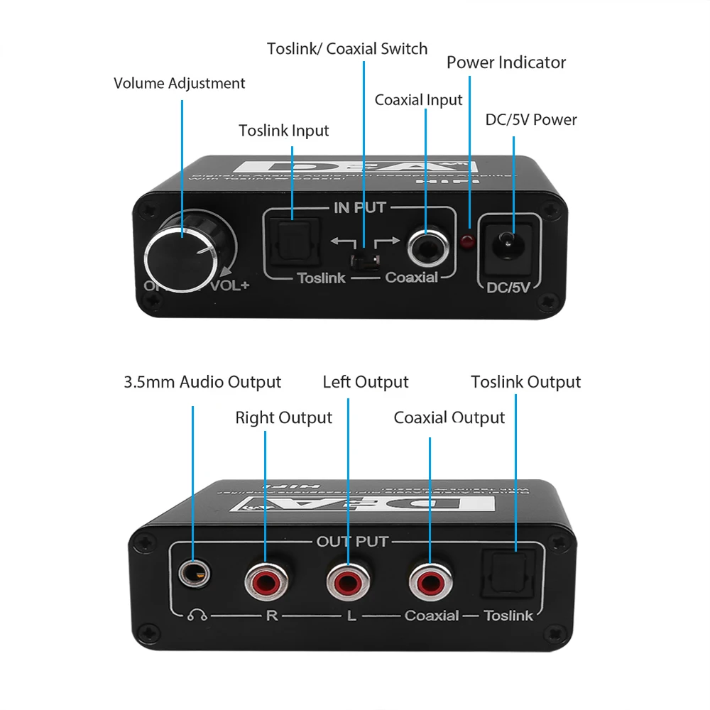 For Headphone Audio decoder Digital to Analog Converter 3.5 Jack RCA DAC Spdif Amplifier Decoder Optical Fiber Coaxial USB Cable