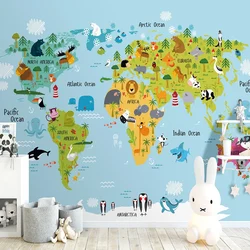 Carta da parati 3D personalizzata Cartoon Animal World Map foto murales camera dei bambini adesivi impermeabili autoadesivi Home Decor Art