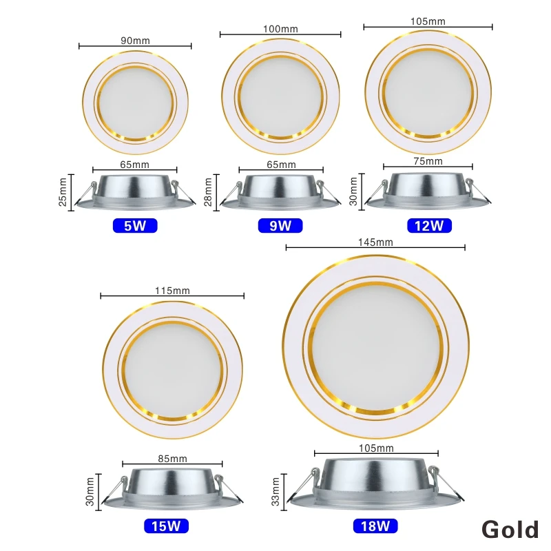 10 pièces/lot Led Downlight 220v plafonnier 5W 9W 12W plafonnier encastré Led rond panneau lumineux 15W 18W projecteur éclairage intérieur