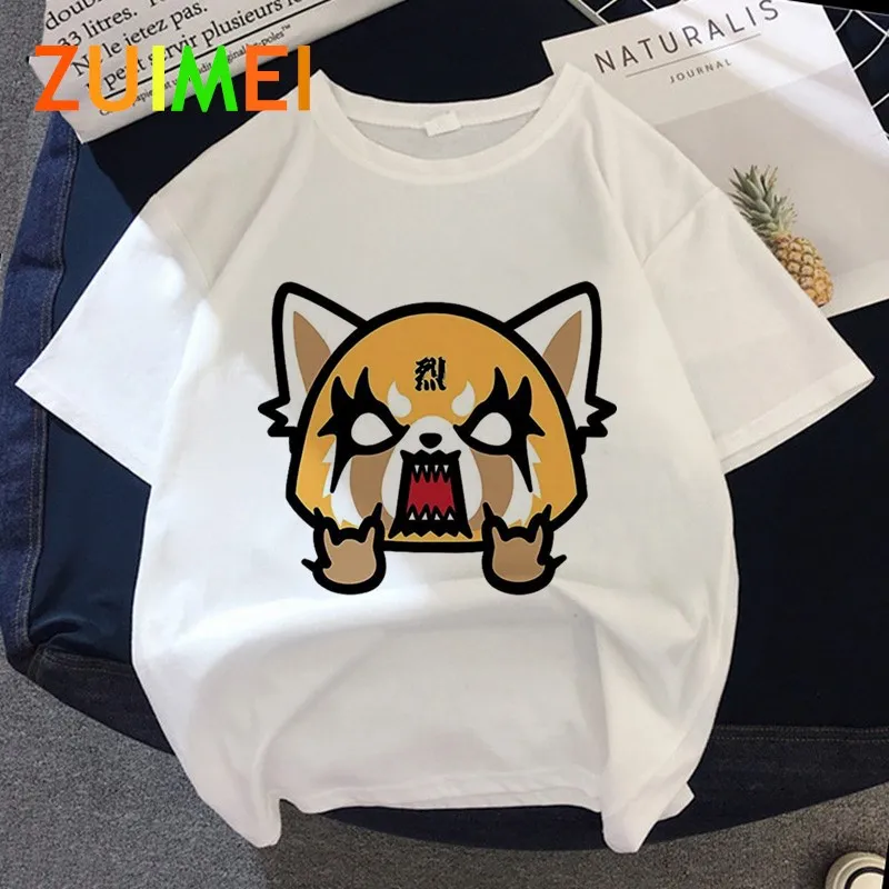 Women Anime Japanese Aggretsuko Harajuk Print T-shirt Tops Summer New Fashion Short Sleeved Cartoon T-shirt  Girl,Drop Ship