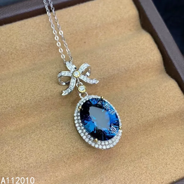 

KJJEAXCMY Fine Jewelry 925 Sterling Silver inlaid Natural blue topaz Female Miss Girl Woman exquisite gemstone Pendant Necklace