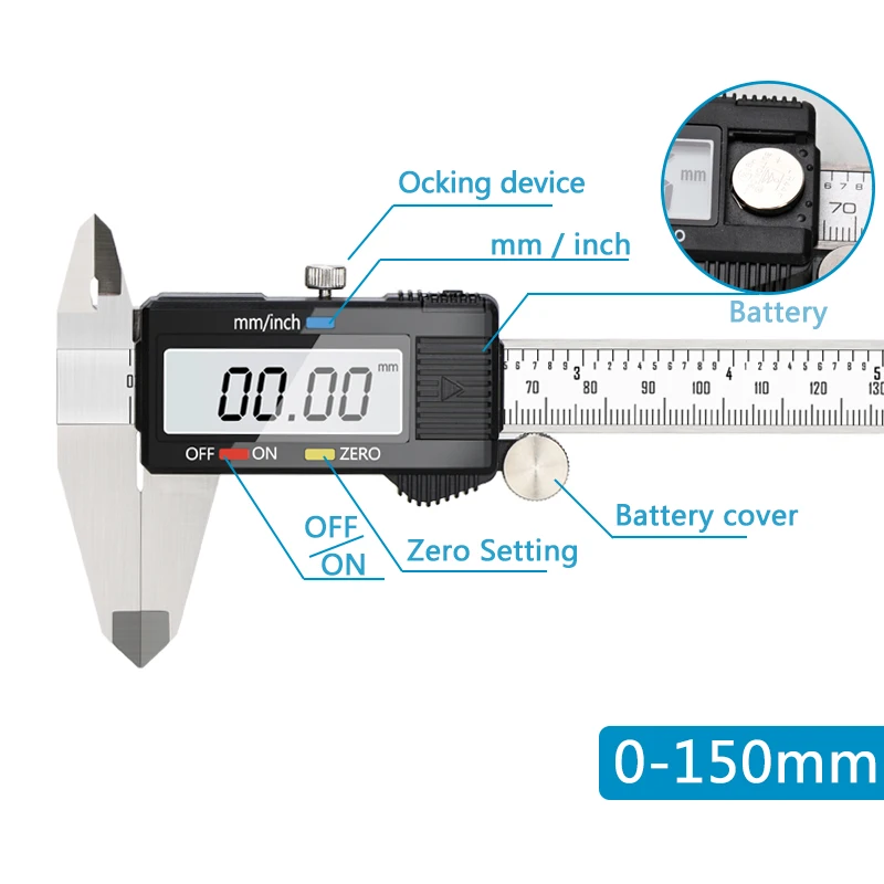 Strumento di misurazione calibro in acciaio inossidabile calibro elettronico LCD calibro a corsoio digitale da 6 pollici 0-150mm