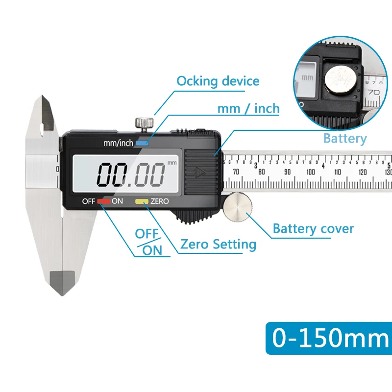 Imagem -04 - Hampton-paquímetro Digital Vernier Lcd com Tamanhos a 150 mm Ferramenta de Medição de Calibre em Aço Inoxidável