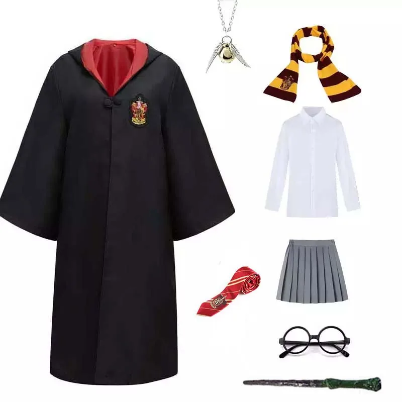 Hermione Granger Cosplay Costume Robe Shawl Tie Scarf Wand Glasses Gryffindor Skirt Sweater Halloween Harryy Potter Costume