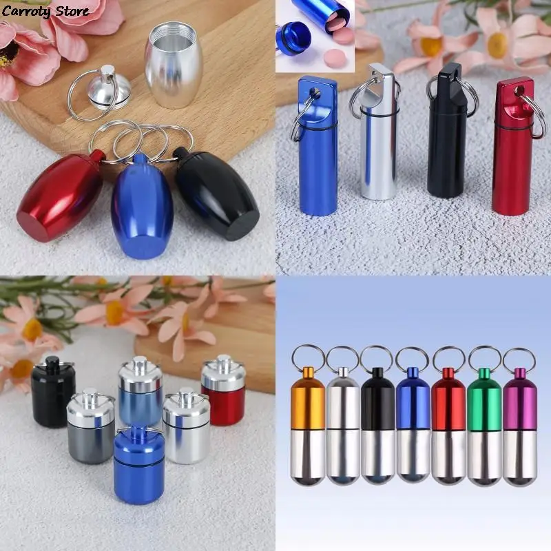 Portable Aluminum Pills Case Keychain Metal Pills Box Case Container Waterproof Pill Box Case Medicine Pill Container Holder