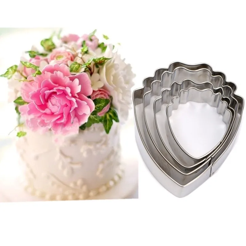 4pcs Sugar Baking Mold Peony Flowers Cake Fondant Plunger Cutter Decorating pastry Mold Kitchen Tool