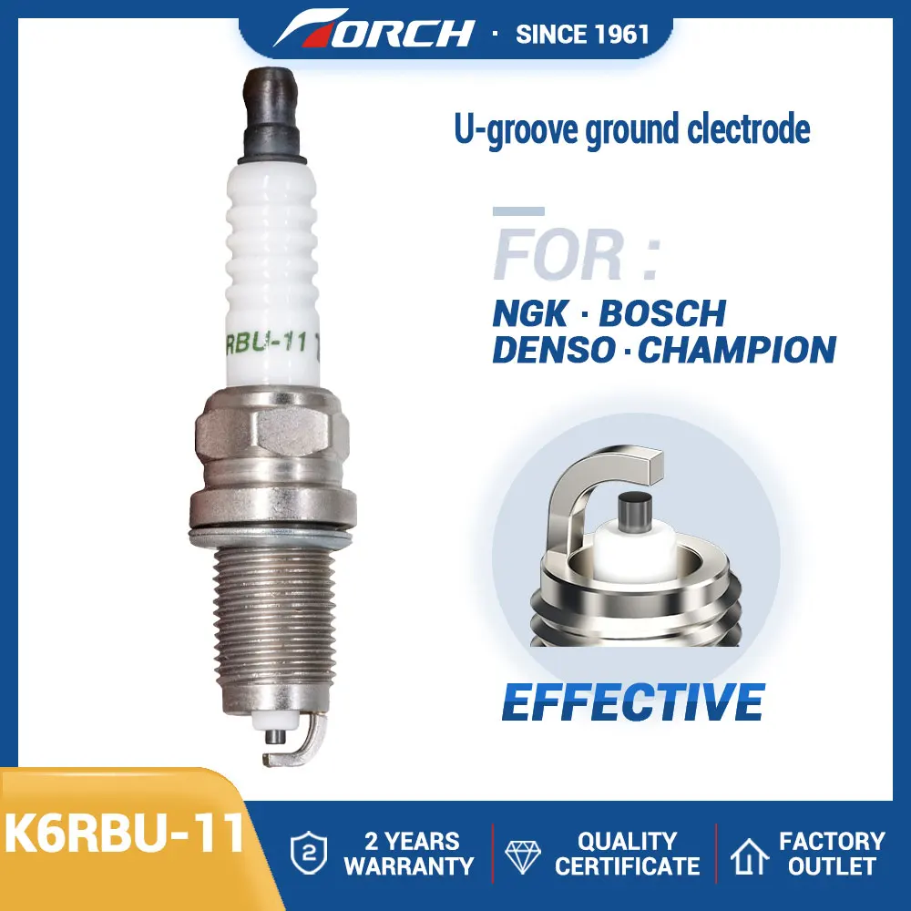 Genuine TORCH U-Power Spark Plug K6RBU-11 Candles Reach 19mm Hex Size 16mm Gap 1.1mm Powerful Energy