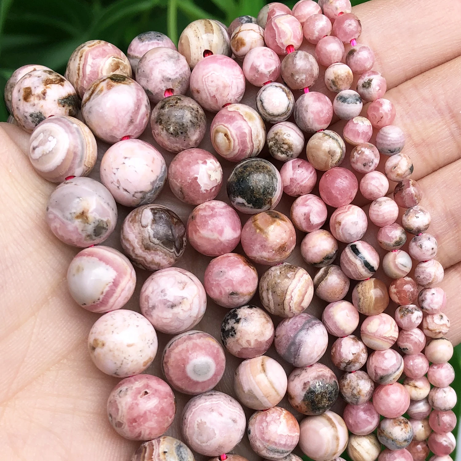 AAA Grade Natural Argentina Rhodochrosite Genuine Stone Round Loose Beads For DIY Making Jewelry Bracelet Accessories 7.5''