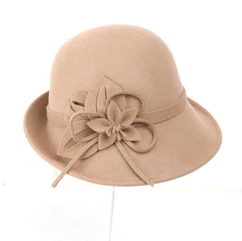 Kapelusz typu bucket hat z dekoracją kwiatową, wykonany w 100% z wełny, na zimę 2026, wysokiej jakości, piękny, wygodny, nowy, popularny, modny kapelusz dla kobiet. — zdjęcie 3