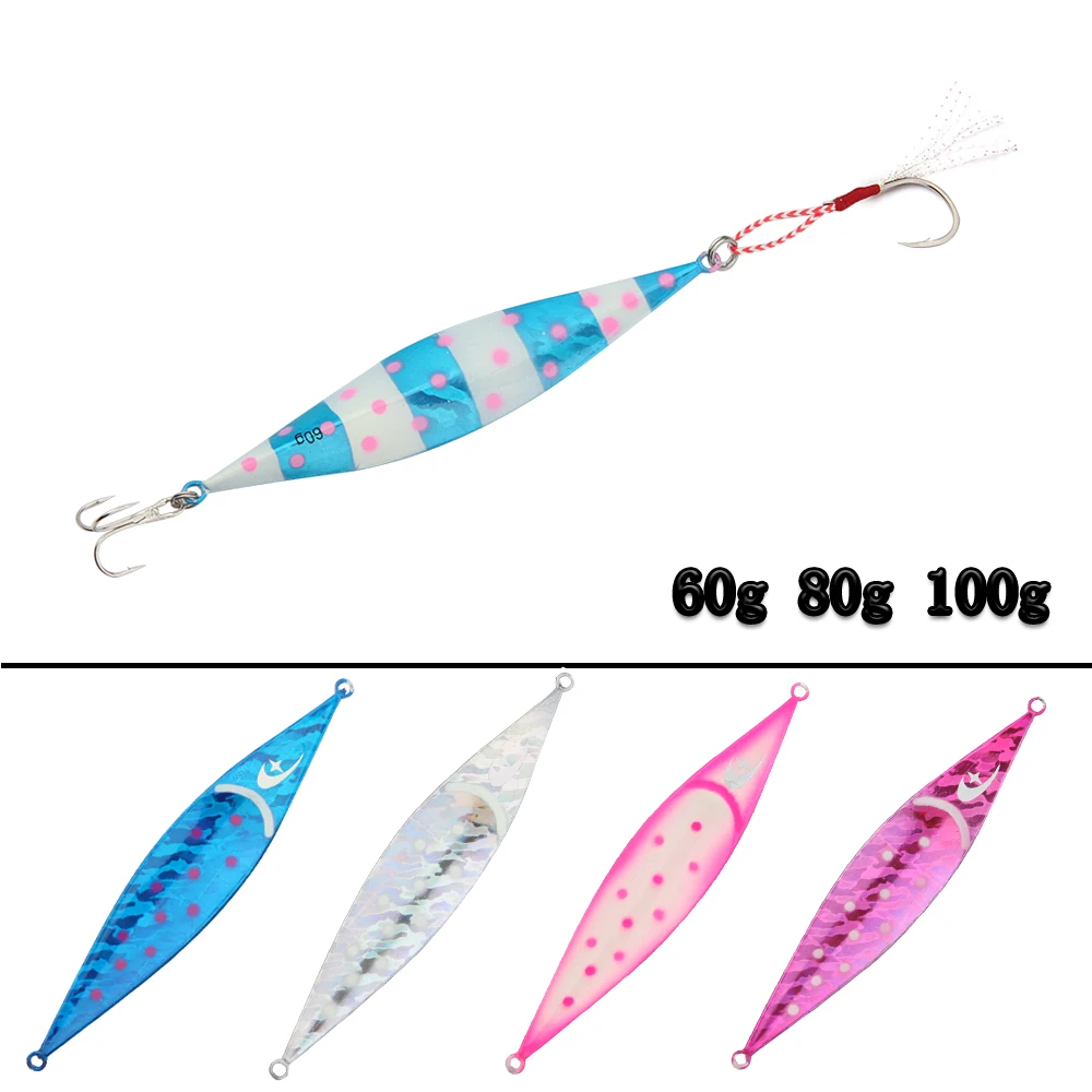 60g 80g 100g luminous  long casting far shot marine boat slow casting metal bait pesca jig lure glowing lure1pcs/pack