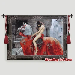 Lady Godiva Medieval Art Tapestry Wall hanging Jacquard Weave Gobelin Textile Decoration Aubusson Cotton 100% Big Size 140x100cm