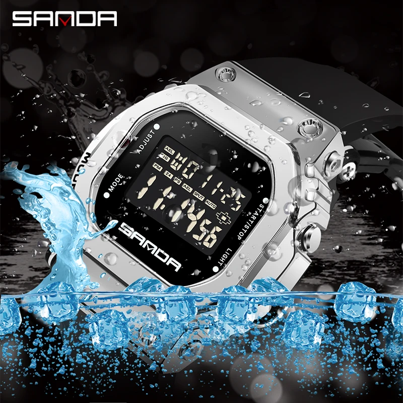 SANDA Brand Digital Watch for Man Fashion Sport Watches Waterproof SCountdown Led Light Electronic Wristwatch Men Clock Original