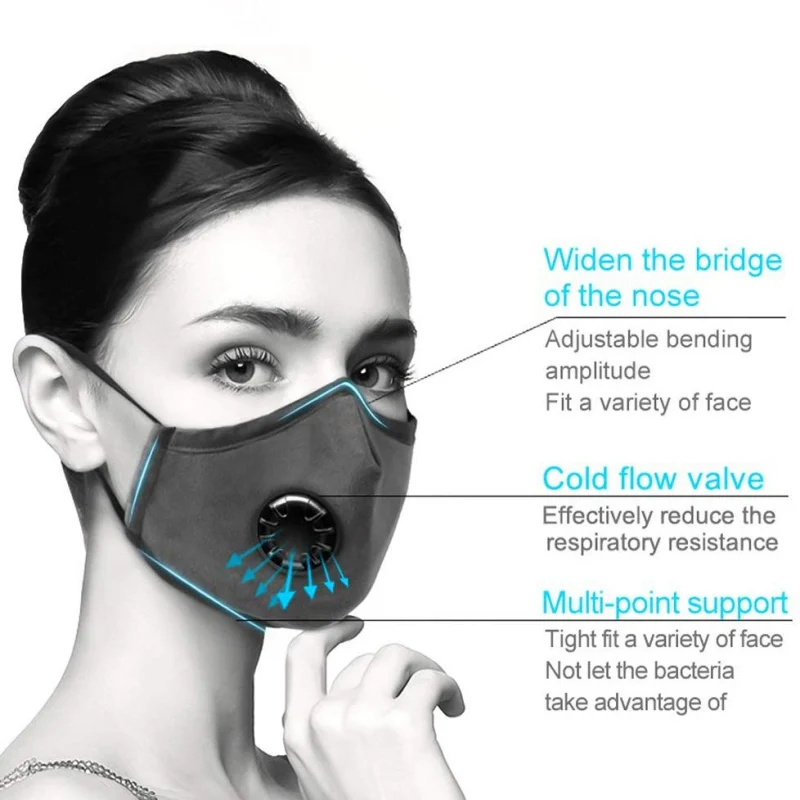 Adult Cotton Face Mask Respirator Washable Reusable Valves Mouth Masks with Activated Carbon Filter PM2.5 Mask PM052