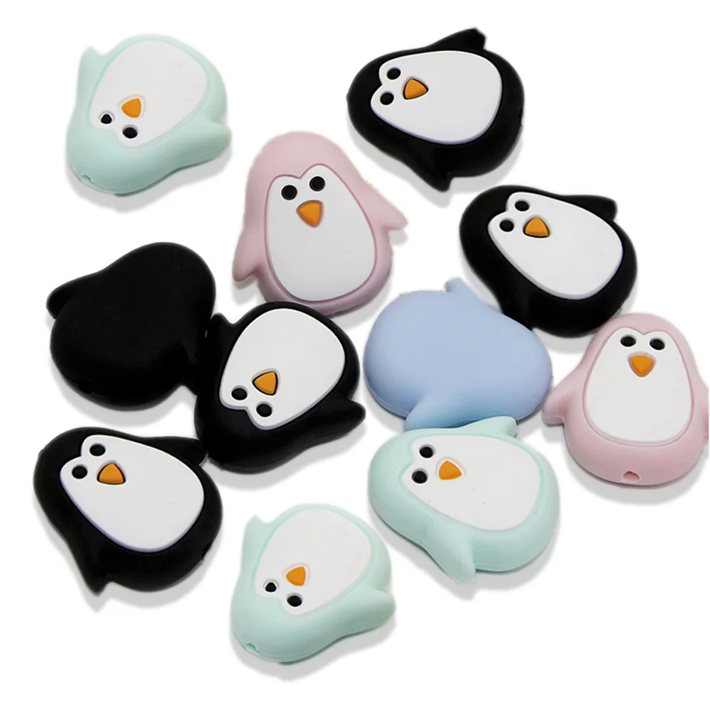 Cute-Idea 5PCs Mini Penguin Baby Animal Silicone Beads Teething Product Food Grade Pacifier Chain Rodent Toys Accessories gifts