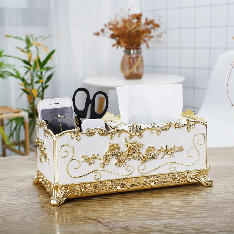 2022 European Style Retro Luxury Tissue Box Desk Storage Creative Dispenser for Desktop Home Office Decor