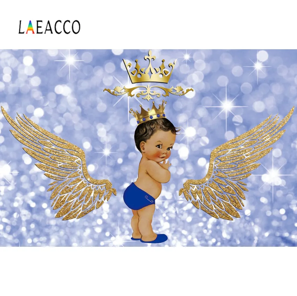 Baby Shower Background A Little Prince Is On His Way Light Blue Curtain Crown Stripe Photography Backdrop Photocall Photo Studio