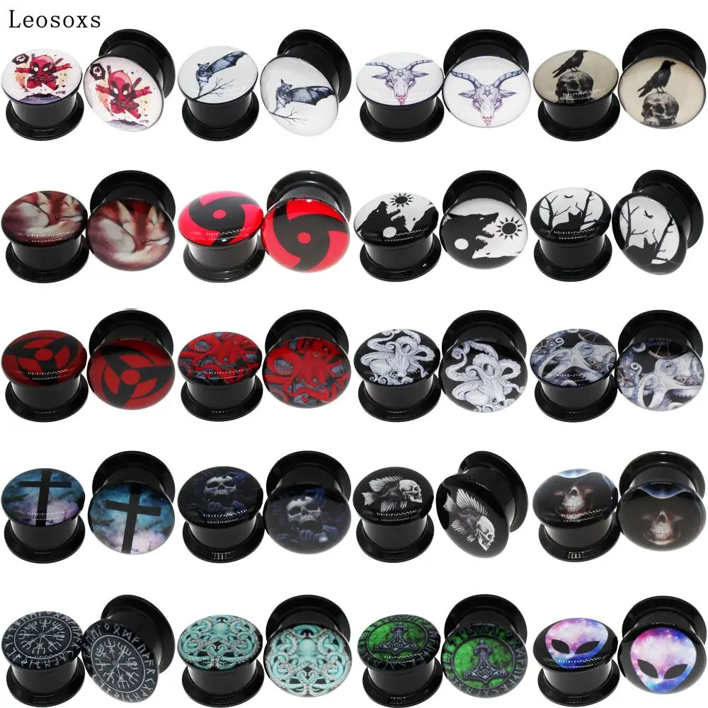 Leosoxs 2pc Acrylic Double Flared Thread Screw Fit Ear Flesh Tunnel Plug Ear Gauge Expander 4-25mm Fashion Jewelry Piercing