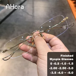 Ahora Ultralight Rimless Finished Optical Myopia Glasses Square Frame Computer Eyewear With Diopters 0 -1.0 -1.5 -2.0 -2.5 -3.0