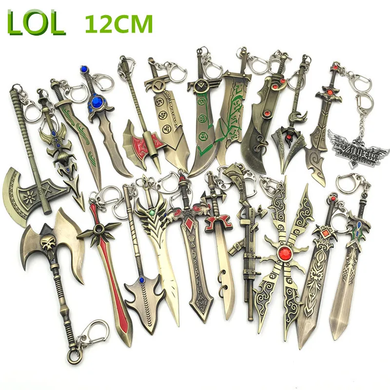 12 CM Game LOL Keychain League Of Legend Weapon Key Chain Hero League Rank Key Ring Key llaveros Jewelry For Fans Holder