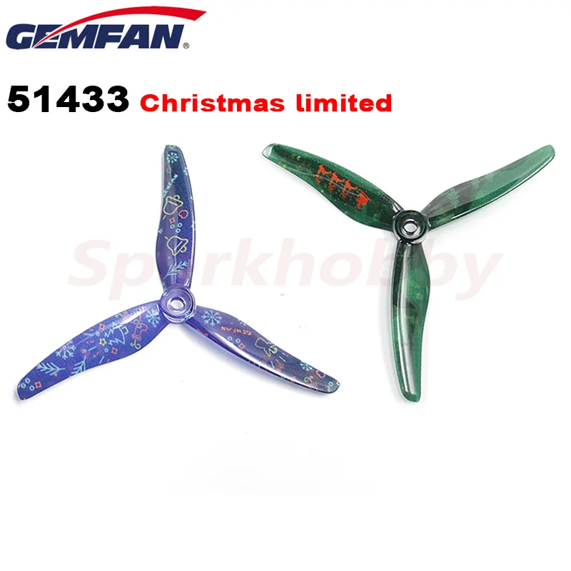 2pairs Christmas Limited GEMFAN 51433 51433-3 3-Blade 5 Inch 5.1 Inch CW CCW Freestyle Propeller RC FPV Multicopter Quadcopter