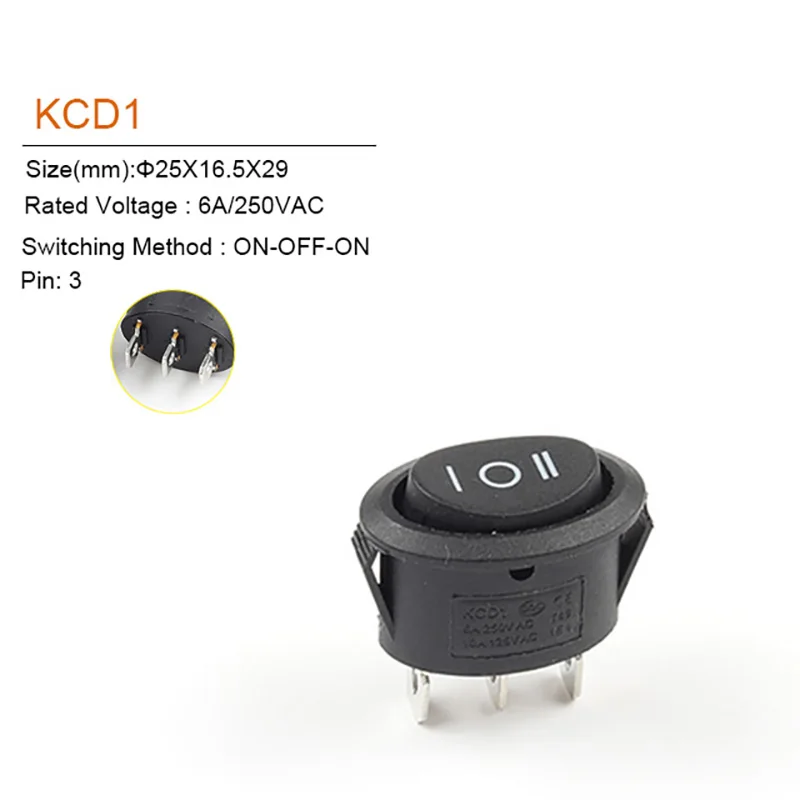 5/10 PCS 2/3 Pin Mini Round Boat Rocker Switch 25*16.5mm SPST ON-ON ON-OFF ON-OFF-ON 6A/250VAC Power Button Switch With Light