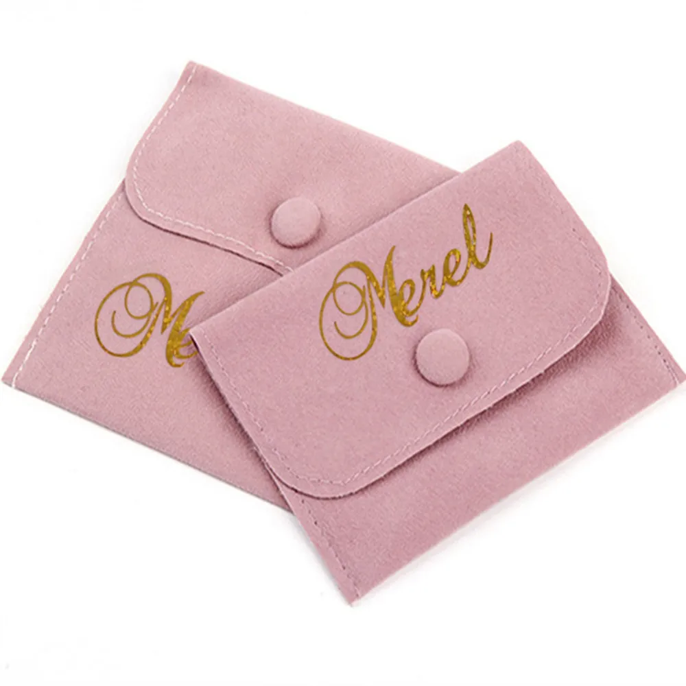 Personalized Name Velvet Envelope Jewelry Bags With Button High Quality Soft Flannel Bracelet Necklace Gift Bag Jewelry Storage