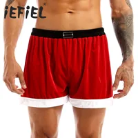 Rojo para hombre franela Navidad Santa Claus disfraz Cosplay pantalones cortos sexis Navidad Santa Boxer pantalones cortos bragas hombre Navidad regalo de Navidad