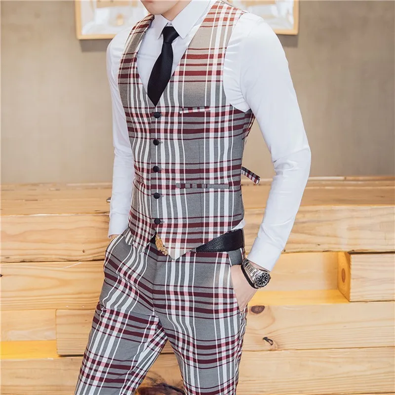 Suits Men British Latest Coat Pant Designs Mens Suit Slim Fit Plaid Stage Performance Wedding Dress Tuxedos