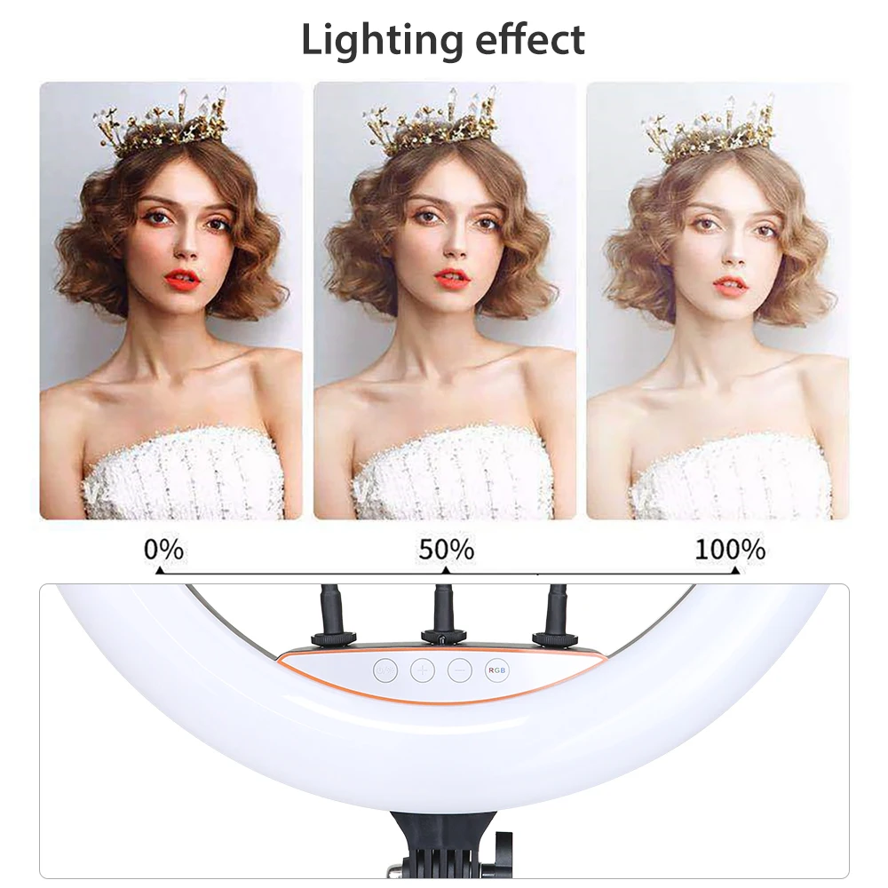 18นิ้ว45ซม.LED RGB แหวนไฟที่มีสีสันการถ่ายภาพแสง190มม.150มม.ขาตั้งกล้องสำหรับถ่ายภาพสตูดิโอ Youtube แต่งหน้าเกมส์ยิง