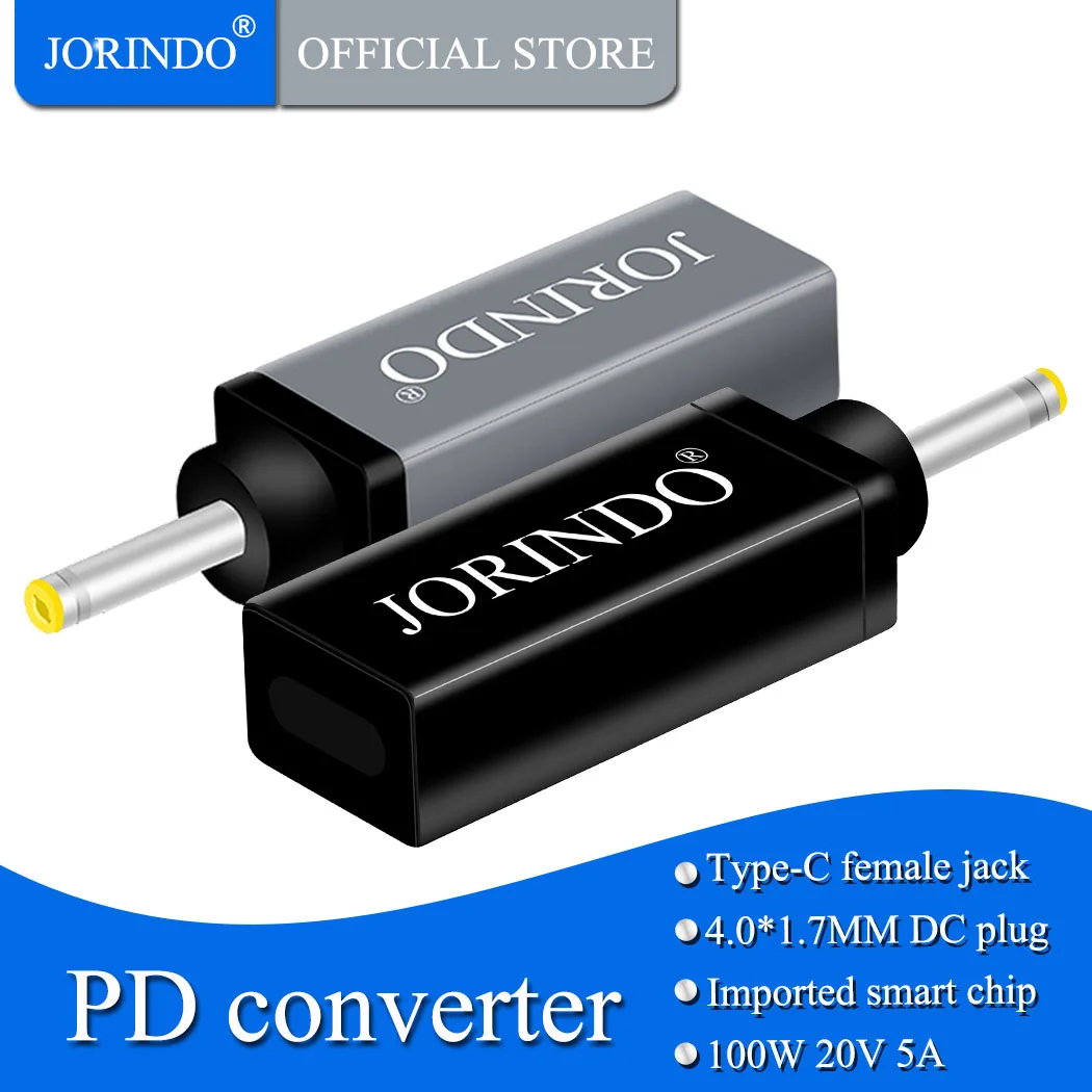 JORINDO USB-C jack  to DC4.0*1.7MM plug for Notebook computer PD decoy converter，Type-C to 4017 Fast charging 100W converter