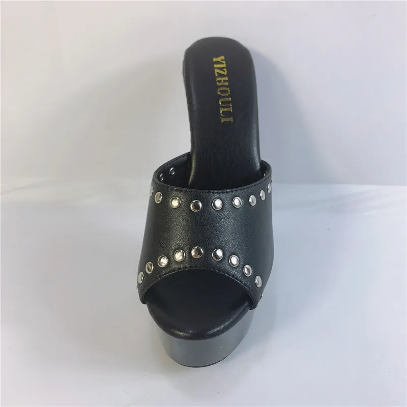 15 cm Zipper sexy skinny super star shoes, 6-inch heels, summer sandals baking paint, rivet decorating, dancing shoes