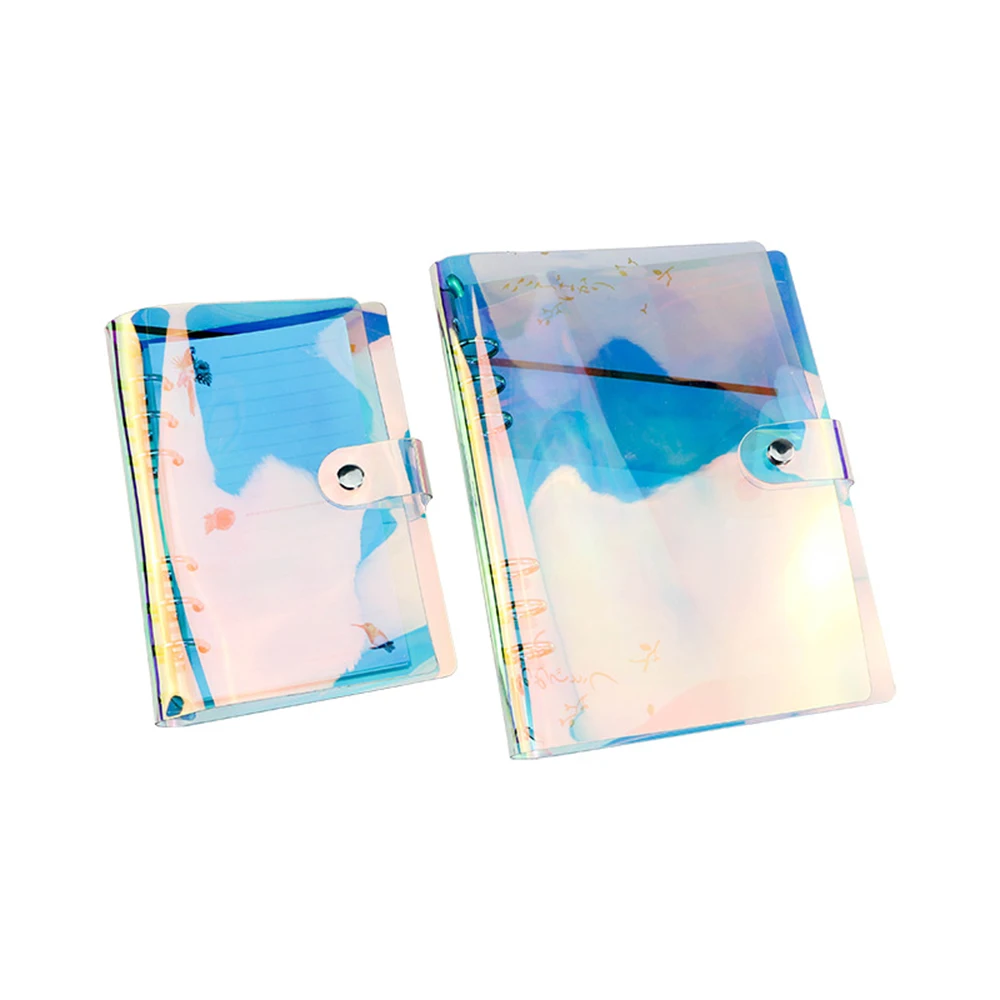 A5 A6 A7 PVC Rainbow laser Transparent Notebook diary Cover Glitter Loose leaf Note Book Planner Clip Office Supplies