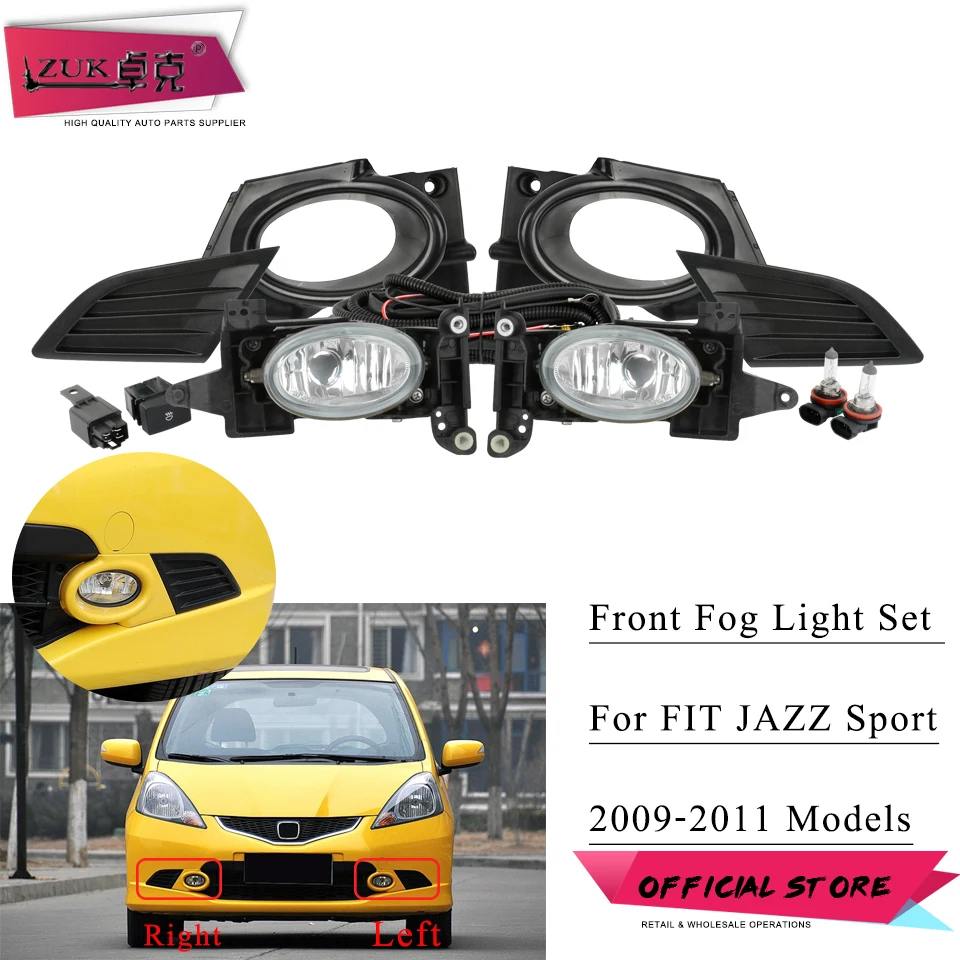

ZUK Front Bumper Fog Light Anti-Fog Lamp Set For HONDA FIT JAZZ Sport 2009 2010 2011 Foglight Kit With Cables Switch Bulbs