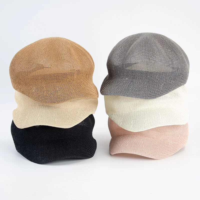 2021 Octagonal Cap Straw Women Summer Thin Newsboy Cap Painter Adjustable Rope Knitted Beret Mesh Breathable Boinas Para Mujer