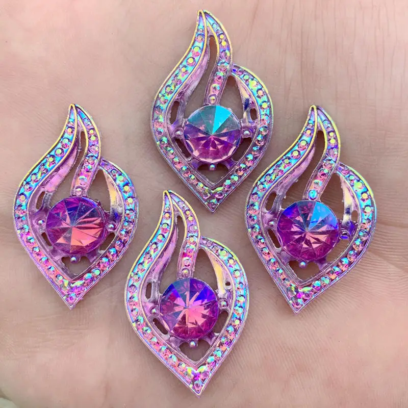 10pcs 21*34mm Leaves shape Sew on rhinestones flatback resin crystals accessory gemstone strass loose beads -S411