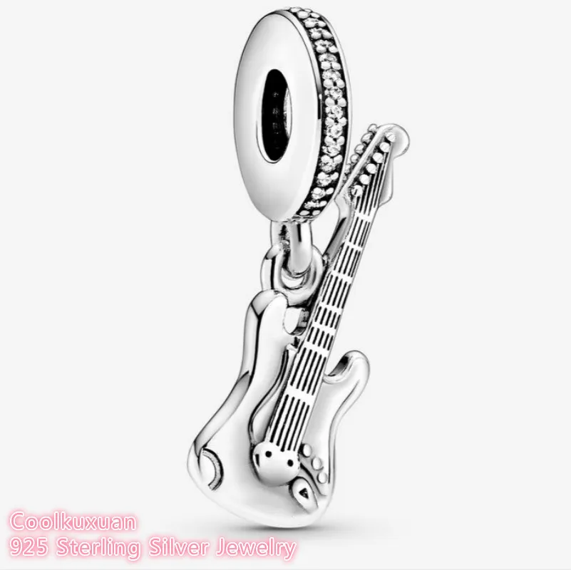 

Spring 100% Original 925 Sterling Silver Electric Guitar Dangle Charm beads Fits Brand bracelets Jewelry Making